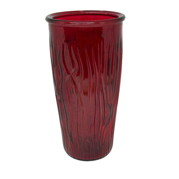 VTG Ruby Red Art Patterned Glass Vase 9.5" Bark Textured MCM Home Accent Decor - Picture 3 of 7